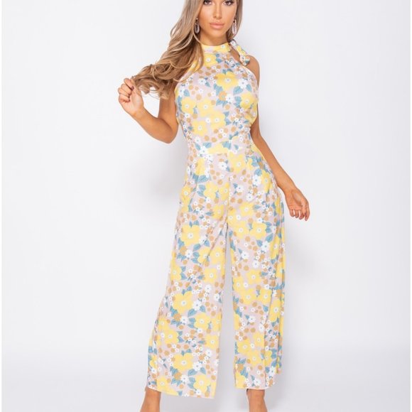 LAST 1 Floral Sleeveless Wide Leg Culotte Jumpsuit - Picture 2 of 8
